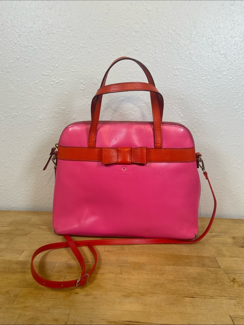 Kate Spade Maise Pink & Red Bow Chic Cute Crossbody Satchel Handbag